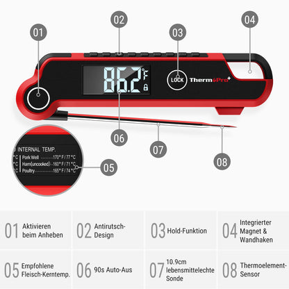 ThermoPro TP620 Fleischthermometer, klappbar, IP65 wasserdicht
