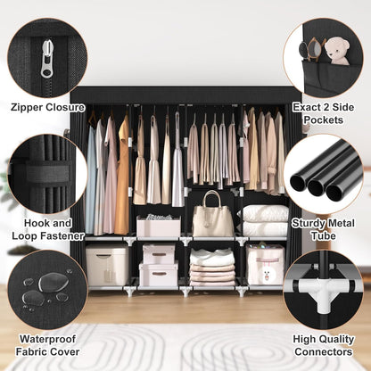 Vicye Faltschrank Stoffschrank mit Abdeckung, 170x45x167 cm, schwarz