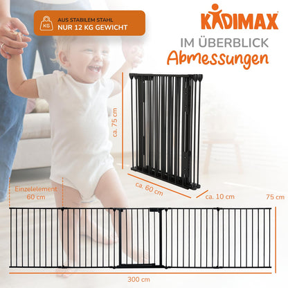 Panorama24 Kaminschutzgitter 300 cm, 5 Elemente mit Tür, schwarz