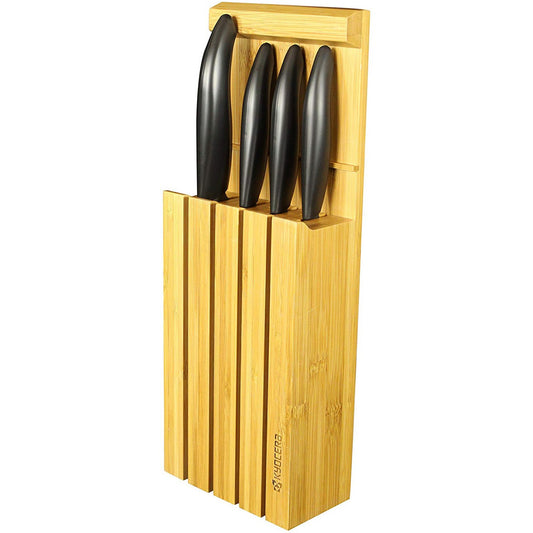 Kyocera 3in1 Bambus Messerblock mit 4 schwarzen Keramikmessern