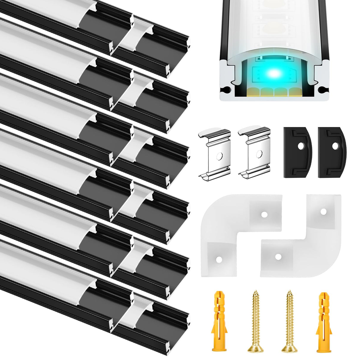 Molfanco LED Aluminium Profil 12 x 1 m, schwarz, mit Abdeckung