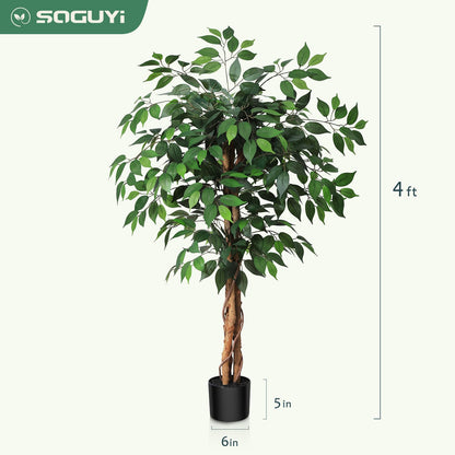 SOGUYI Kunstpflanze Ficusbaum 120 cm mit Naturholzstamm