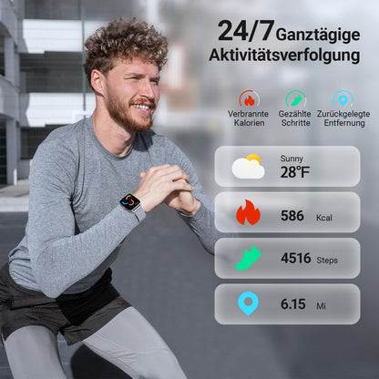 Fitpolo Smartwatch Fitnessuhr mit Telefonfunktion, 1,85 Zoll, IP68