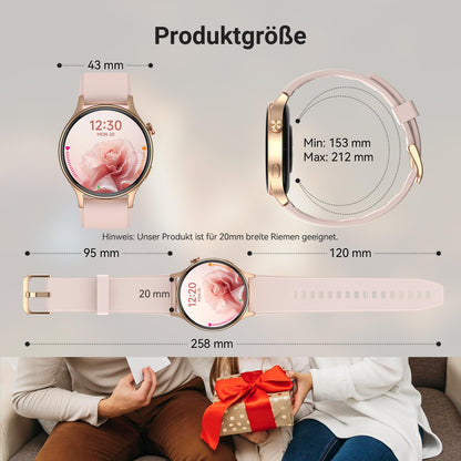 Fitpolo AR01 Smartwatch mit Telefonfunktion, AMOLED Display, Rosa