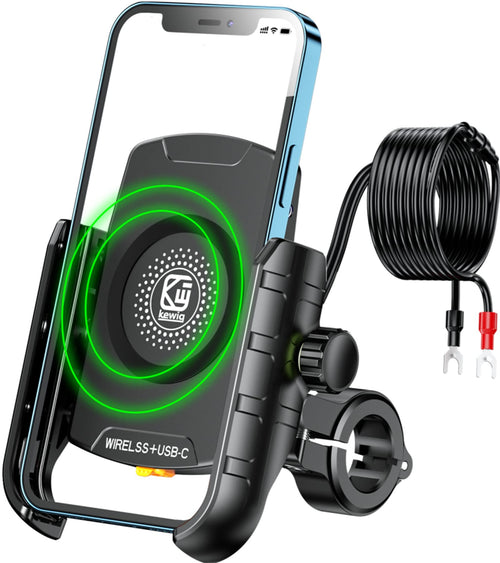 BRCOVAN M9S Motorrad-Handyhalterung mit Qi 15W Ladegerät, USB-C, 360 Grad drehbare Lenkerhalterung