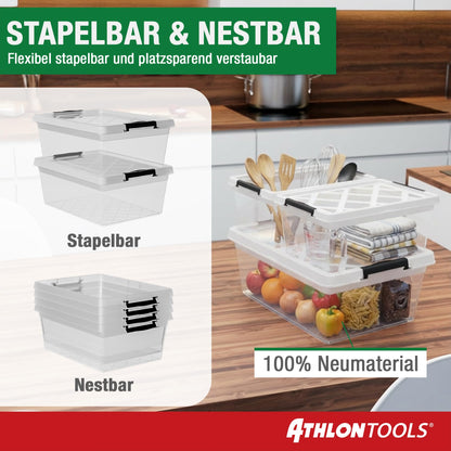 ATHLON TOOLS Aufbewahrungsboxen 40 L mit Deckel, transparent, 4er-Set