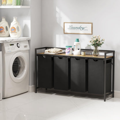 Lifewit Wäschekorb 4 Fächer 168L mit Ablage – Schwarz