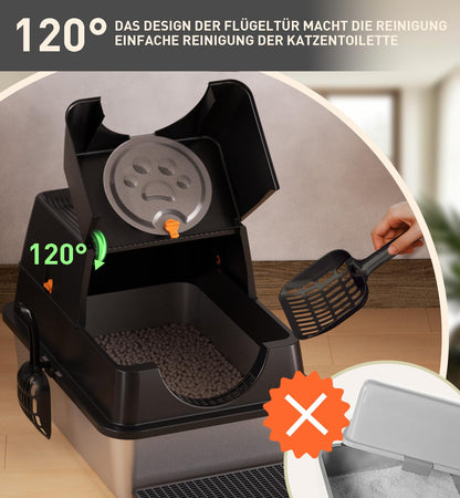 Citylife Katzenklo Edelstahl XL mit Deckel, Extra Gross – Schwarz