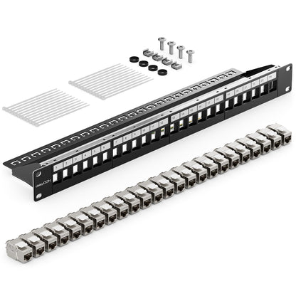 deleyCON 24 Port CAT7 Patchpanel – 24x Keystone Module Schwarz