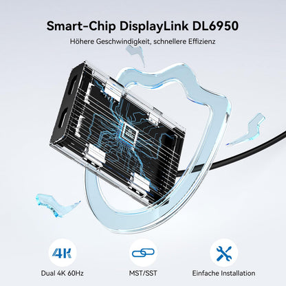 Acasis USB-C auf Dual HDMI DisplayLink Adapter, 4K@60Hz, 100W PD