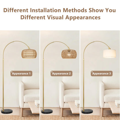 Rayofly Gold Bogenlampe Stehleuchte – Rattan, Dimmbar, App