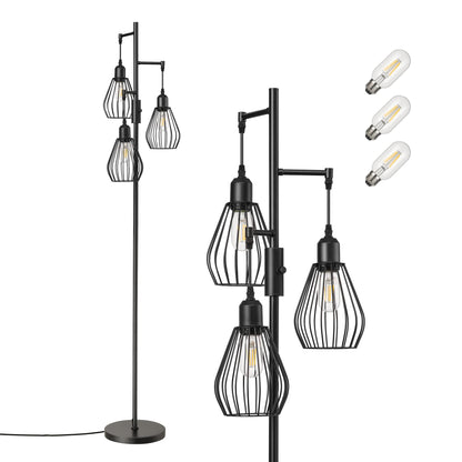 EDISHINE Stehleuchte Industrial 3-flammig dimmbar - Schwarz