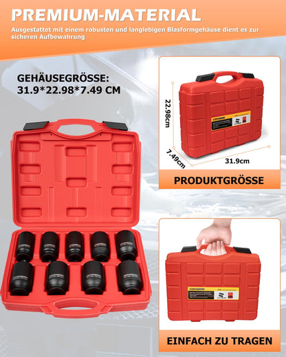 DAYUAN Achsmutter-Stecknuss-Set YT-97959, 1/2 Zoll, 29-38 mm, 9-teilig