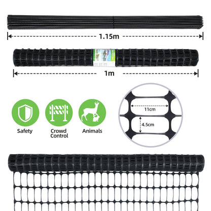 Ohuhu Begrenzungszaun 30 m x 1 m, mobiler Zaun mit 25 Pfählen, schwarz