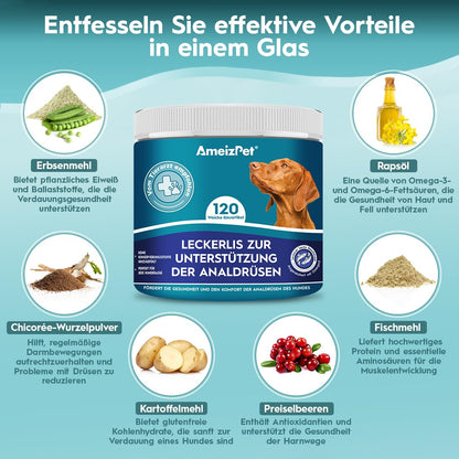 AmeizPet Analdrüsen Leckerlis für Hunde, Verdauungssnacks, 120 Stück