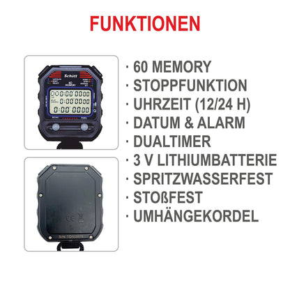 Schütt Stoppuhr PC-90 digital mit 60 Memory und Druckpunktmechanik