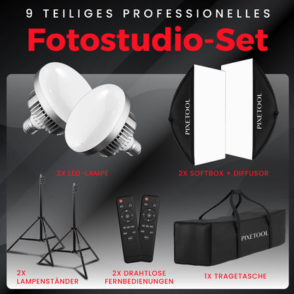 Pixetool Fotostudio Set – 2 Softboxen 50x70 cm mit LED-Lampen