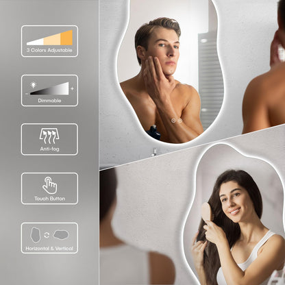 Dripex Asymmetrischer LED Badspiegel 85x52 cm – Dimmbar, 3 Lichtfarben