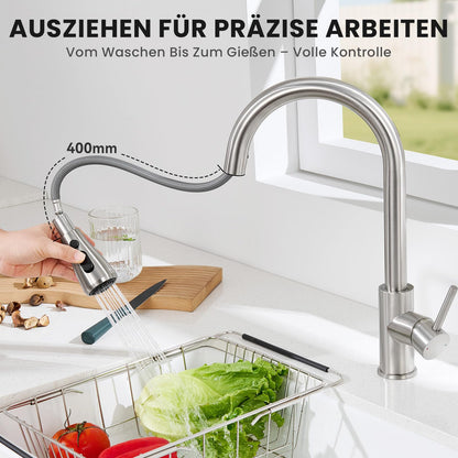 CECIPA Küchenarmatur Hochdruck mit ausziehbarer Brause, Edelstahl