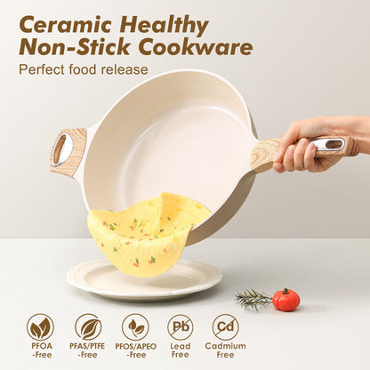 SENSARTE Keramik Sautepfanne mit Deckel 30 cm, 4.7 L, Induktion