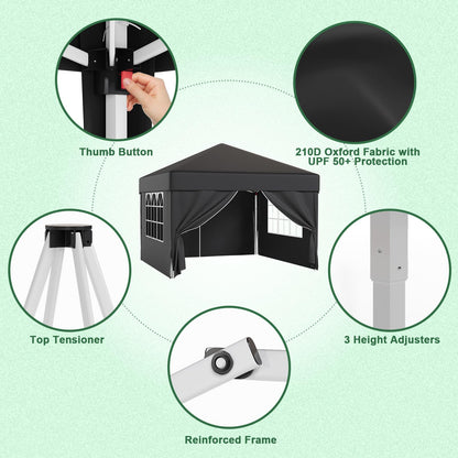 JUMMICO Faltpavillon 3x3m Wasserdicht UV50+ Grau mit 4 Seitenwänden