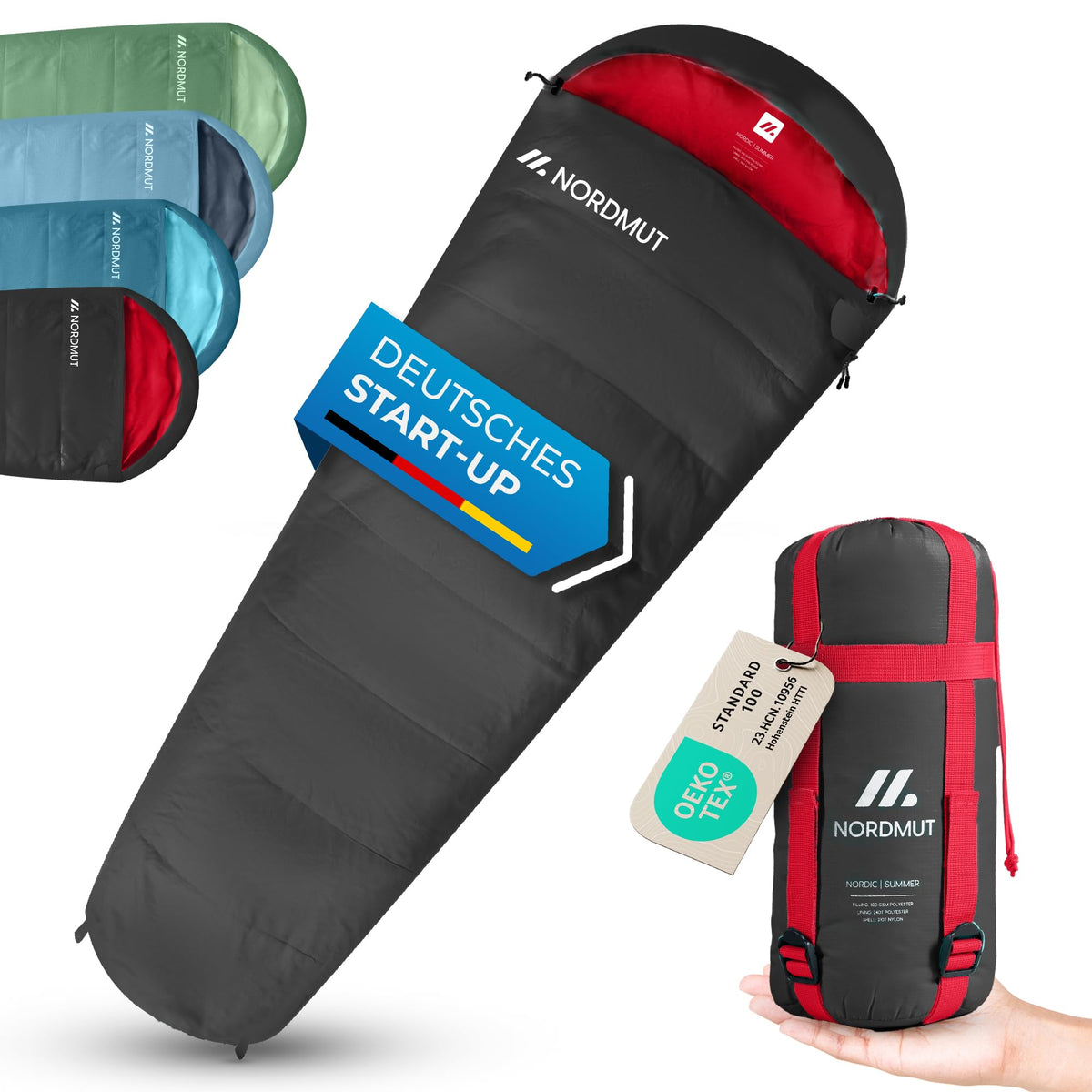 NORDMUT Mumienschlafsack für Erwachsene – ultraleicht, 900/1500 g aus 400T Polyester, wasserabweisend beschichtet