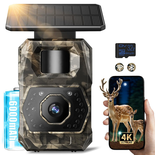 MAXDONE PH970S Wildkamera 4K 64MP mit Solar, WLAN und Nachtsicht – mit Solarpanel und Infrarot-LEDs