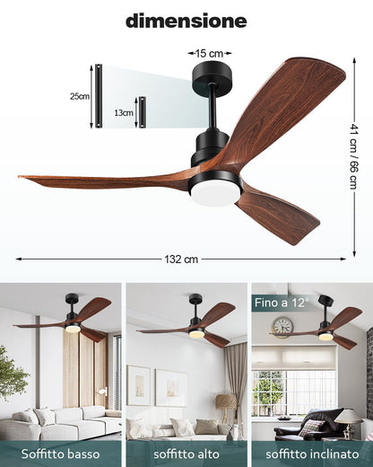Forrovenco Deckenventilator mit Beleuchtung & Fernbedienung, 132cm