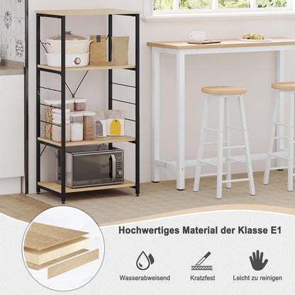 WOLTU Küchen Standregal Holz Stahl - 4 Ablagen Hell Eiche Schwarz