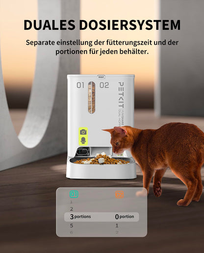PETKIT Futterautomat mit Kamera, 5L Doppelkammer, 2 Näpfe, P591