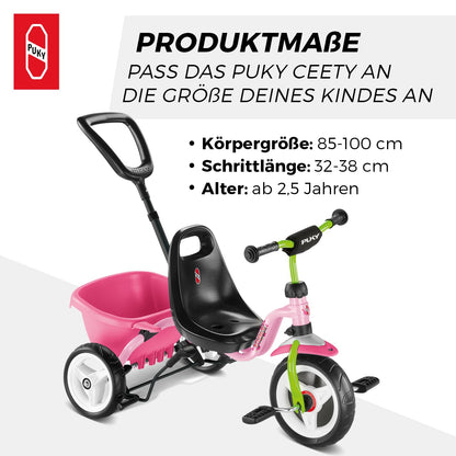 PUKY CEETY Komfort-Dreirad mit Schiebestange – Rosa/Kiwi