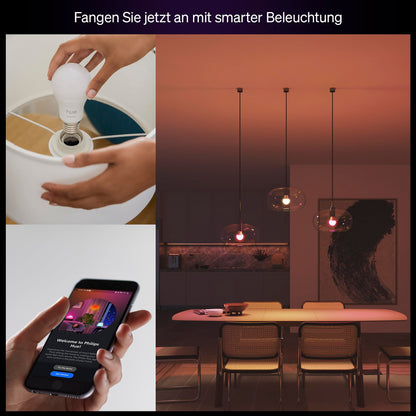 Philips Hue Essential LED Lampe A60 E27, weiss und farbig, 4er Pack