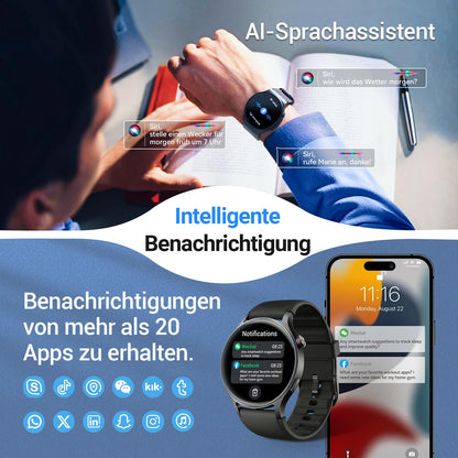 Fitpolo AR01 Smartwatch rund mit Telefonfunktion, AMOLED, schwarz