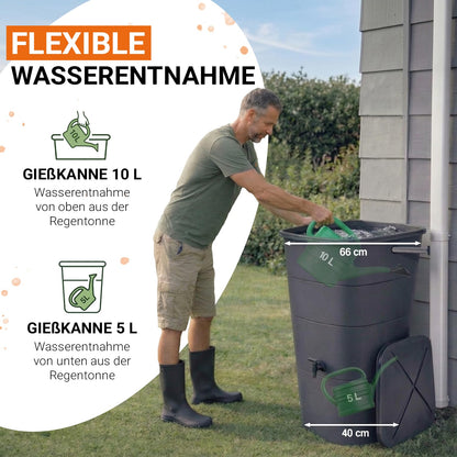 GARANTIA Ibiza Regentonne eckig 200 Liter Graphite Grey mit Deckel