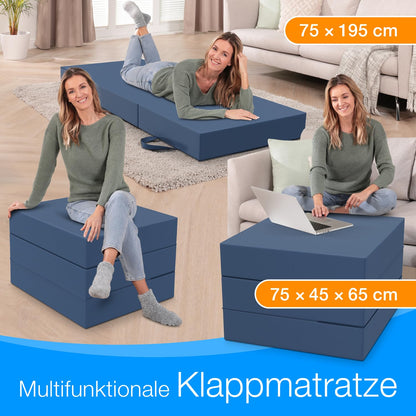 ELONEO Klappmatratze Gästematratze - Blau 75x195x15cm