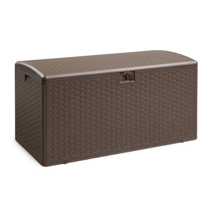 Amazon Basics Deckbox DB99 Aufbewahrungsbox Terrasse 375 l braun, Harz mit Flechtmuster zur Aufbewahrung im Aussenbereich