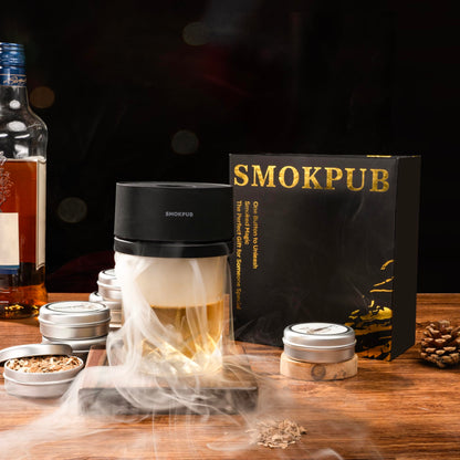 Smokpub Elektrisches Whisky Smoker Set mit 6 Holzspänen und Zünder