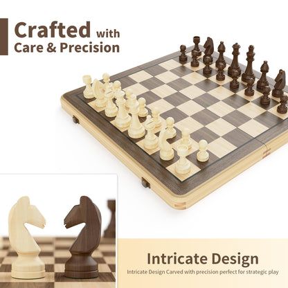 Puecrof Schach- und Dame-Set aus Holz, klappbar, 38 cm, schwarz
