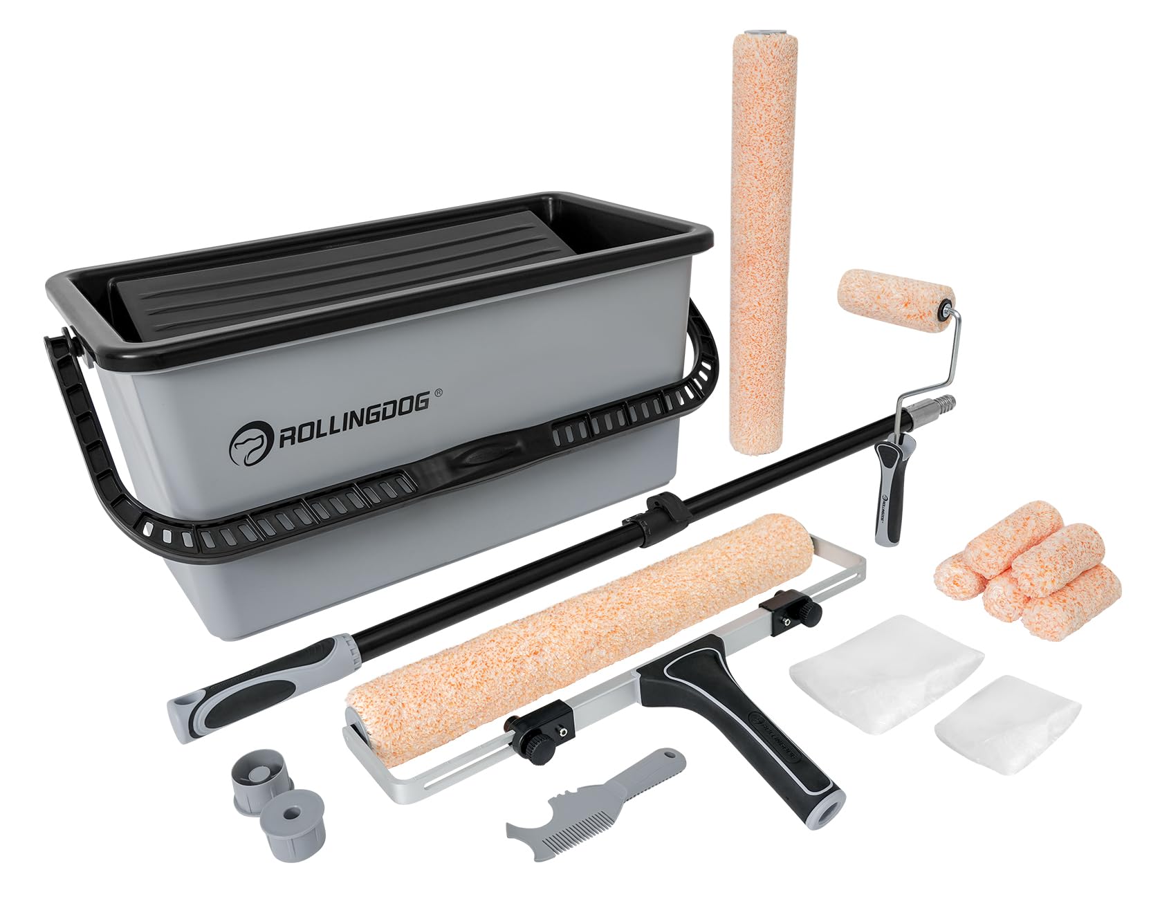 ROLLINGDOG grosses Farbroller Set 45.7 cm - 20-teiliges Komplettset: Zylindrischer, weißer 45.7cm Walzenbezug. Für gleichmäßigen Farbauftrag an Wänden/Decken.