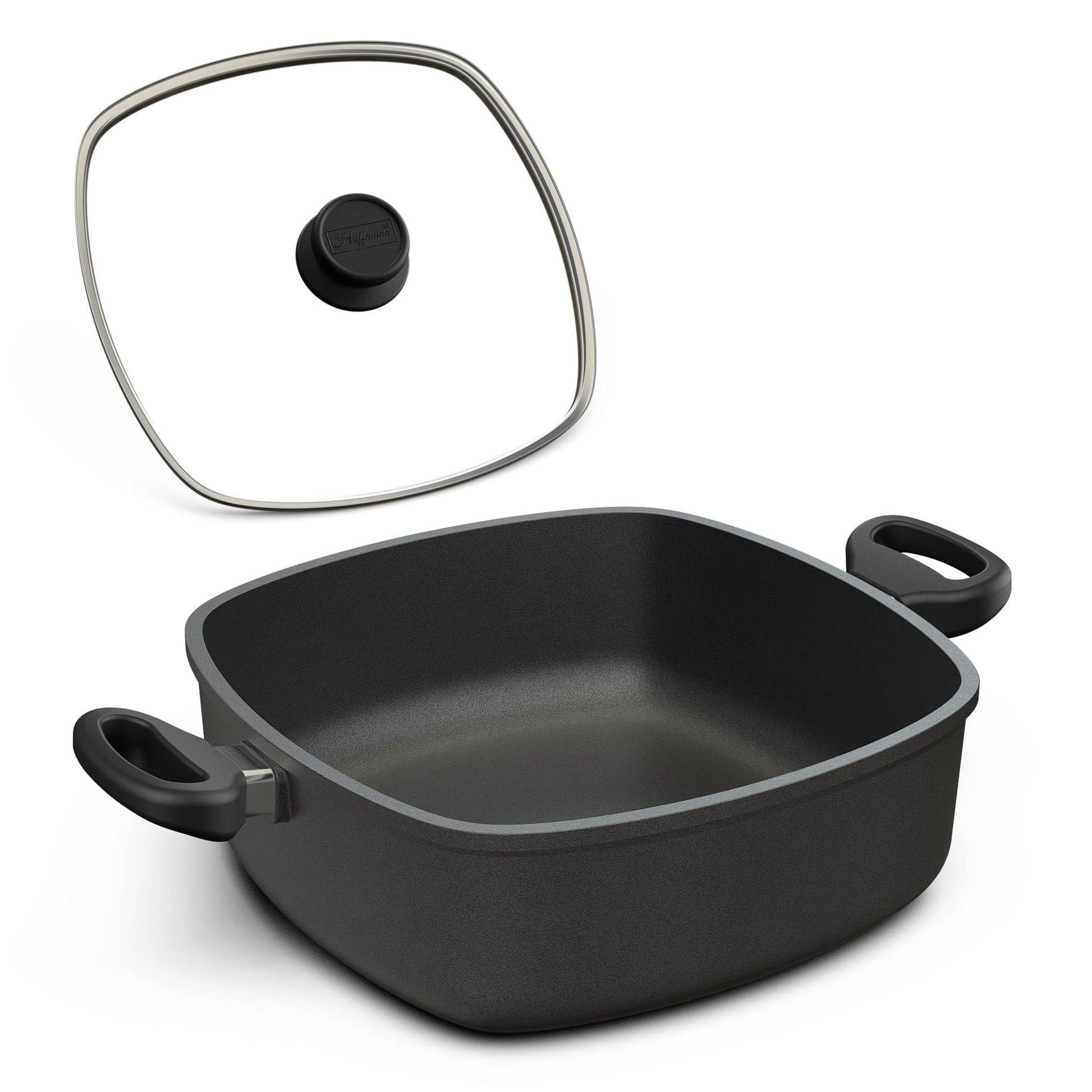 Hoffmann Schmorkasserolle Viereck - Induktion 28x28 cm Glasdeckel. Viereckige Kasserolle mit Glasdeckel zum Schmoren auf Induktionsherden.