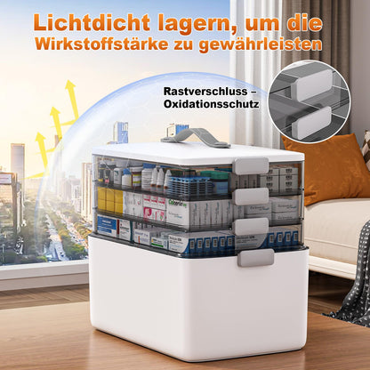 MOPUP Medikamentenbox mit Tragegriff, 4 Ebenen, 37 x 23 x 32 cm