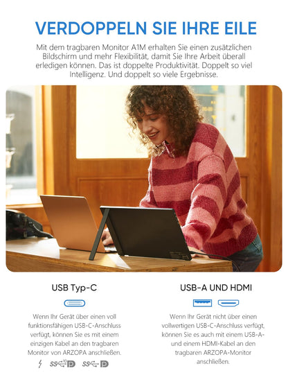 ARZOPA A1M Portabler Monitor für Laptop – 17.3 Zoll FHD HDR IPS