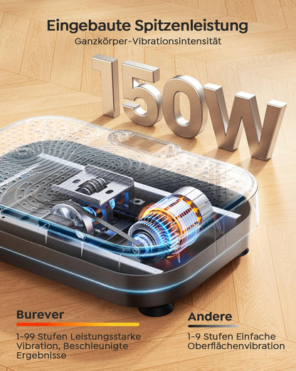 Burever Vibrationsplatte 150W, 99 Intensitätsstufen, Fernbedienung