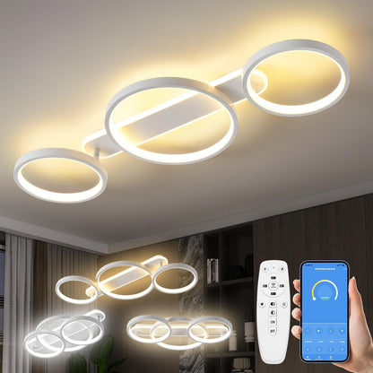 LED Deckenleuchte Ring 3-flammig dimmbar – APP, Weiss 78cm