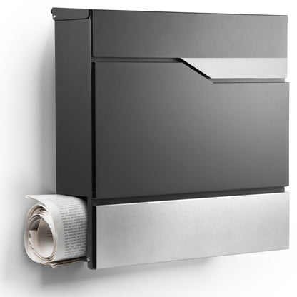 NewHabitat Manhattan Wandbriefkasten Anthrazit mit Zeitungsfach und Klappdeckel aus Stahl