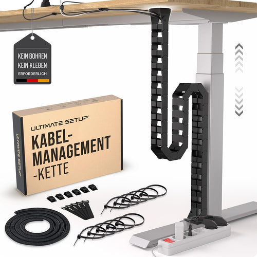 Ultimate Setup Kabelführung Schreibtisch, flexible Kabelkette, Schwarz aus segmentierten Gliedern
