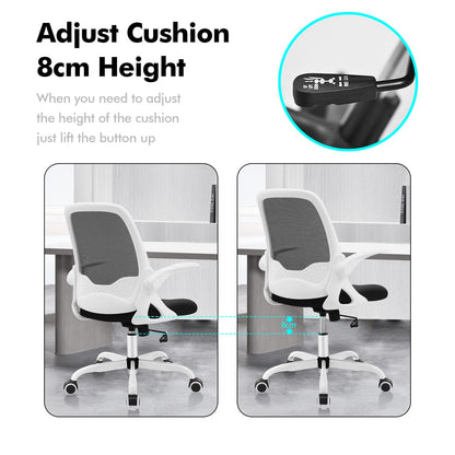 KERDOM Bürostuhl 933C Ergonomisch Mesh klappbare Armlehnen - Weiss