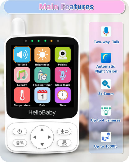 HelloBaby HB6240 Babyphone mit Kamera, Nachtsicht und 2-Wege-Audio