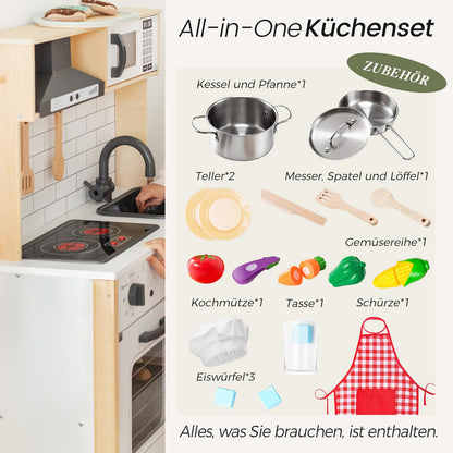 Tiny Land Kinderküche aus Holz mit Licht & Sound, 18-teilig, weiss