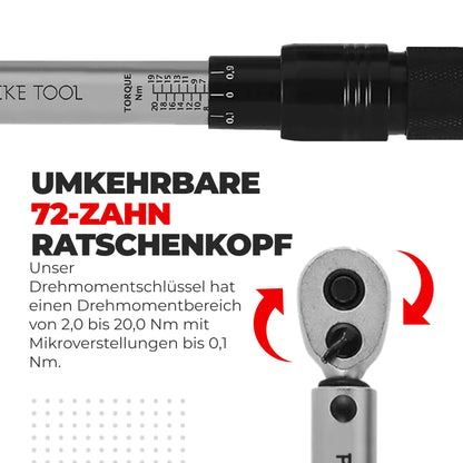PRO BIKE TOOL Drehmomentschlüssel Fahrrad Motorrad 1/4 Zoll 2-20 Nm